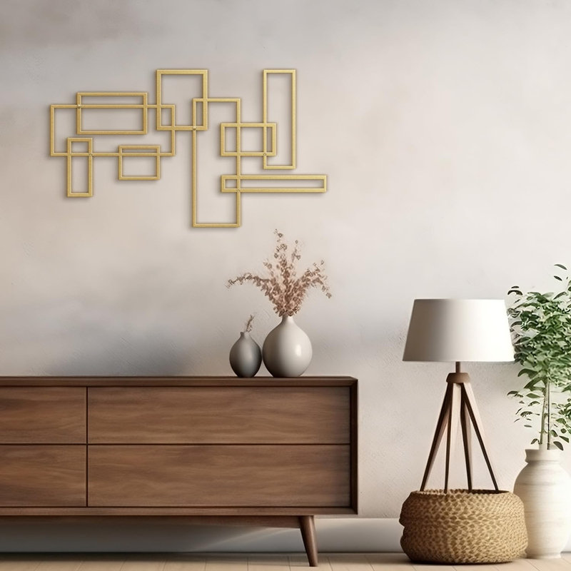 Wall Decor Metal, 18" H x 36" W x 0.05" D, Gold