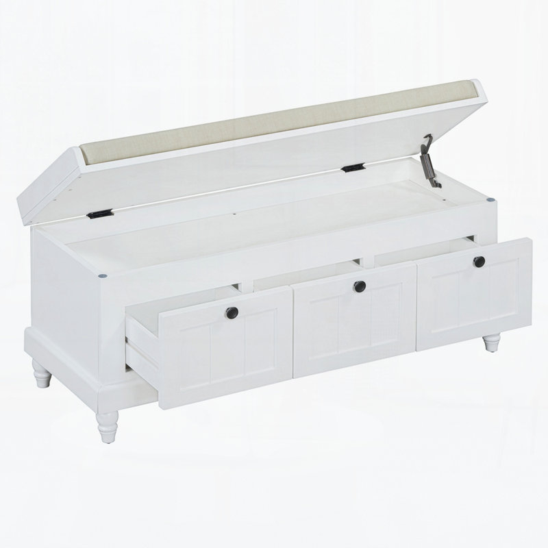Banc de rangement rembourré 3 tiroirs Classic, Blanc