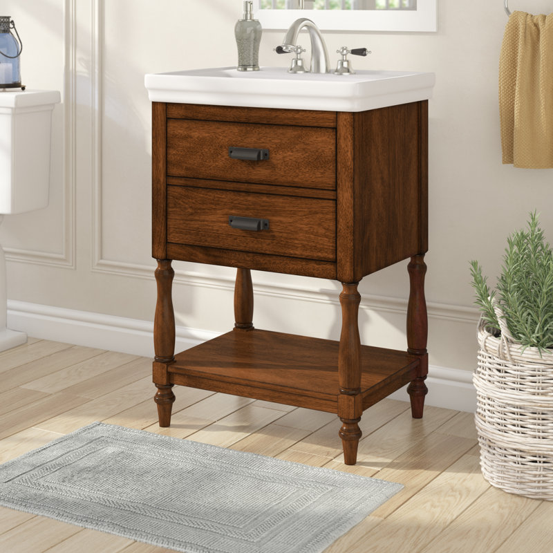 24'' Single Bathroom Vanity with Ceramic Top, Dark Walnut