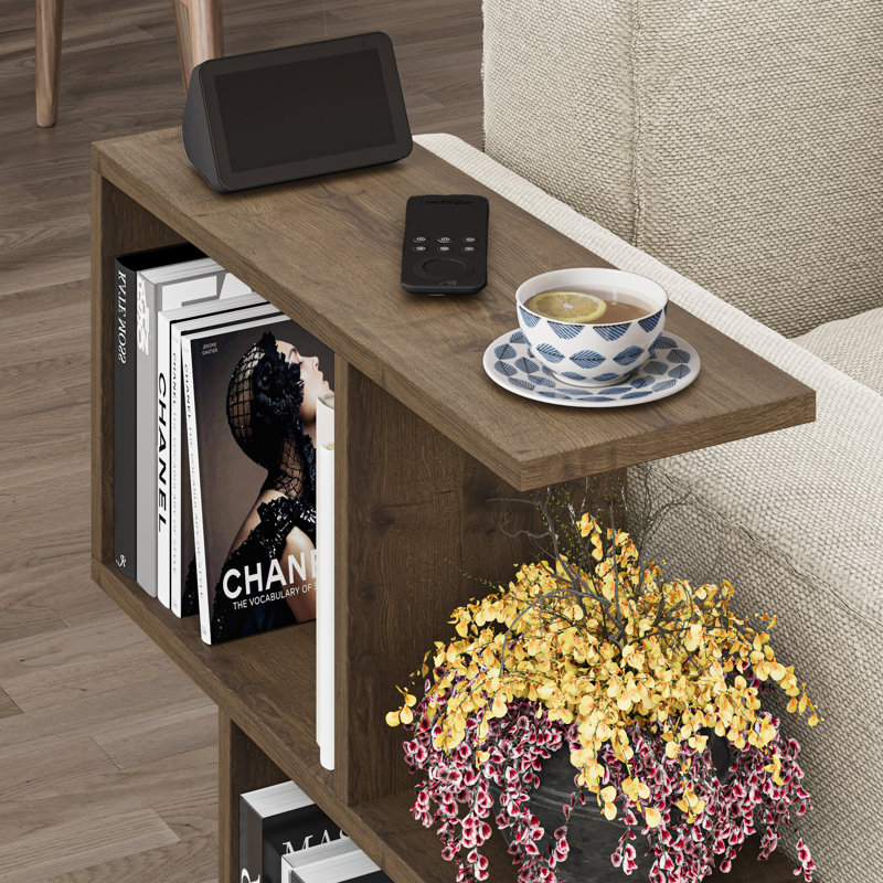 Barbara Side Table Modern 2-Tier Design with Storage Compartments, Natural Wood