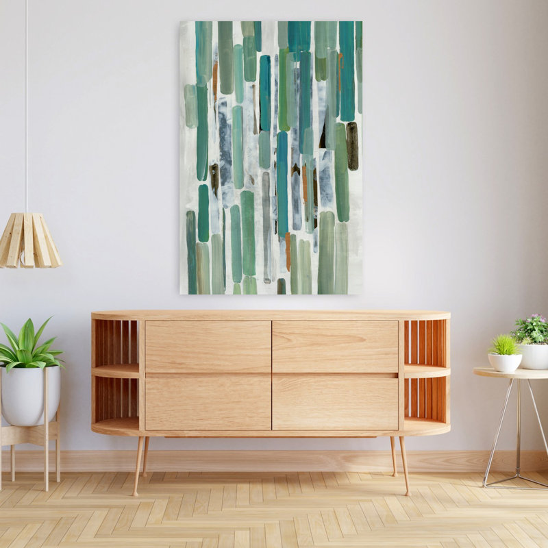 «Verdant Visions», art géométrique minimaliste abstrait, H 48 po x l 32 po