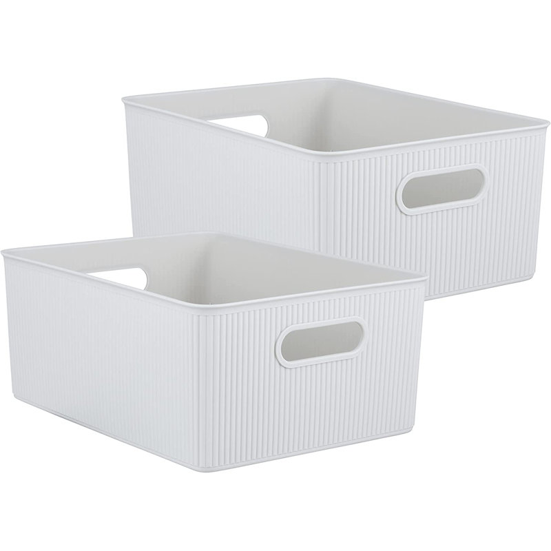 Panier en plastique nervuré, Blanc cassé, 1, H 6,25 po x l 11,5 po x P 15 po