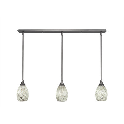 3 Light Stem Hung Linear Pendalier Shown With 5" Natural Fusion Glass