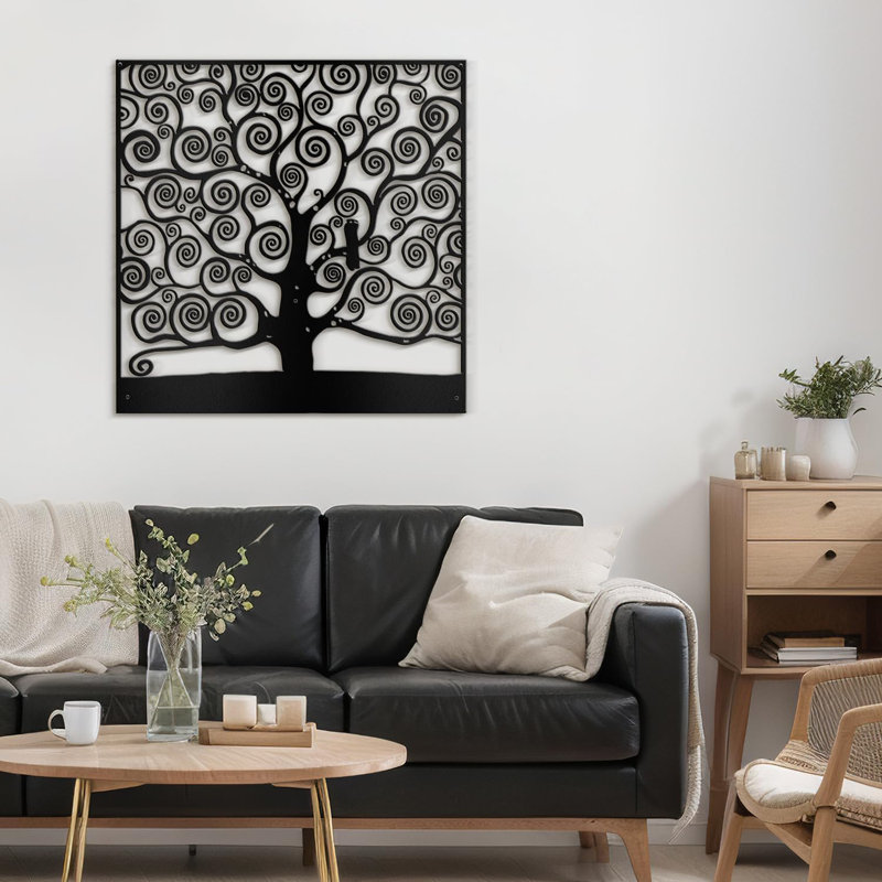 Plants & Flowers Wall Decor on Metal, 18" H x 18" W x 0.05" D, Black
