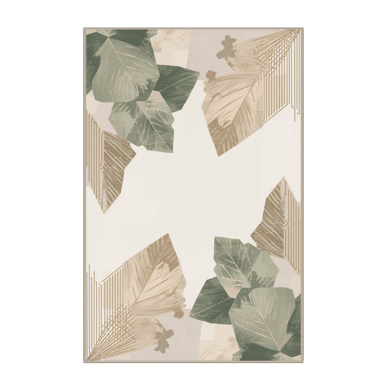 Machine Washable Ortencia Mint Minimalist Geometric Rug in Beige – Beige Binding, 8x10