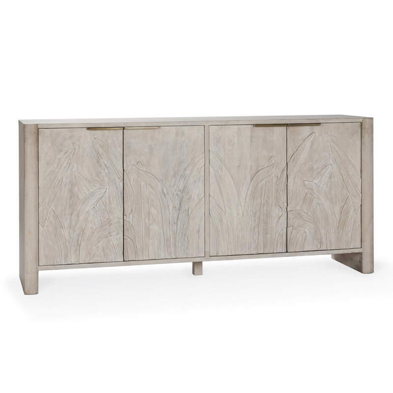 Ledro 82" Gray Mango Solid Wood Sideboard with Carved Foliage Motif