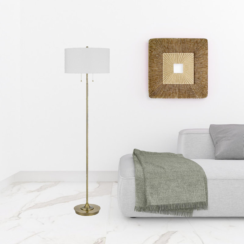 Lampe sur pied 64 "en forme de deux lumières avec abat-jour rectangulaire blanc 64"