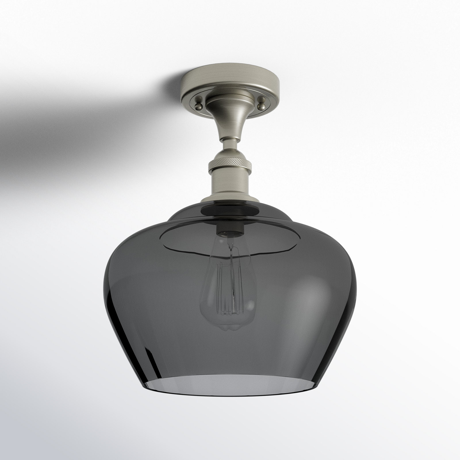 Renee Single Light Glass Semi Flush Mount, Plated Smoke, Incandescent, Brushed Satin Nickel