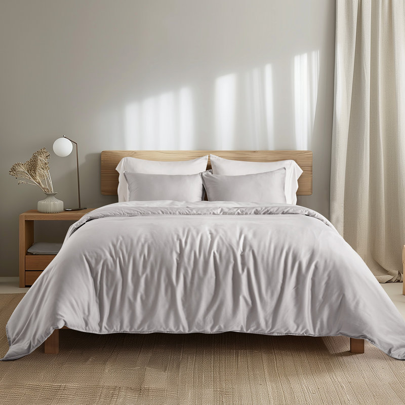 Cotton Tencel Duvet Cover Set, Frost Gray, Queen Duvet Cover + 2 Queen Shams