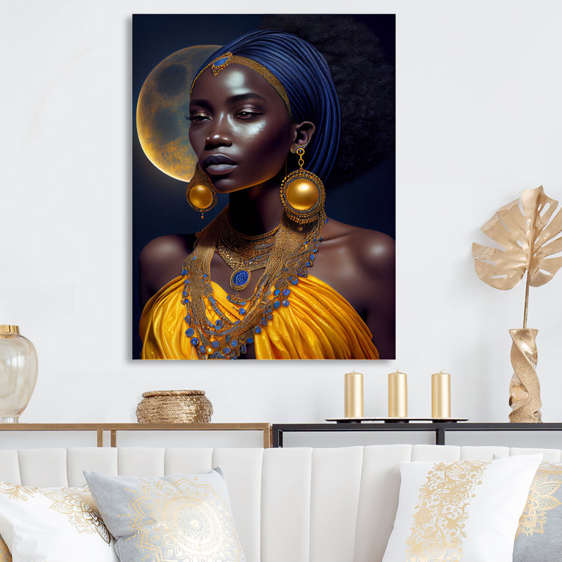 Décoration murale Heiderich, reine bleue, femme africaine sous la lune I, H 20 po x l 12 po x P 1 po