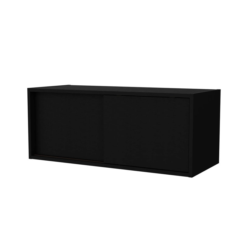 Élégante armoire de rangement noire avec porte coulissante qui optimise l'utilisation des documents