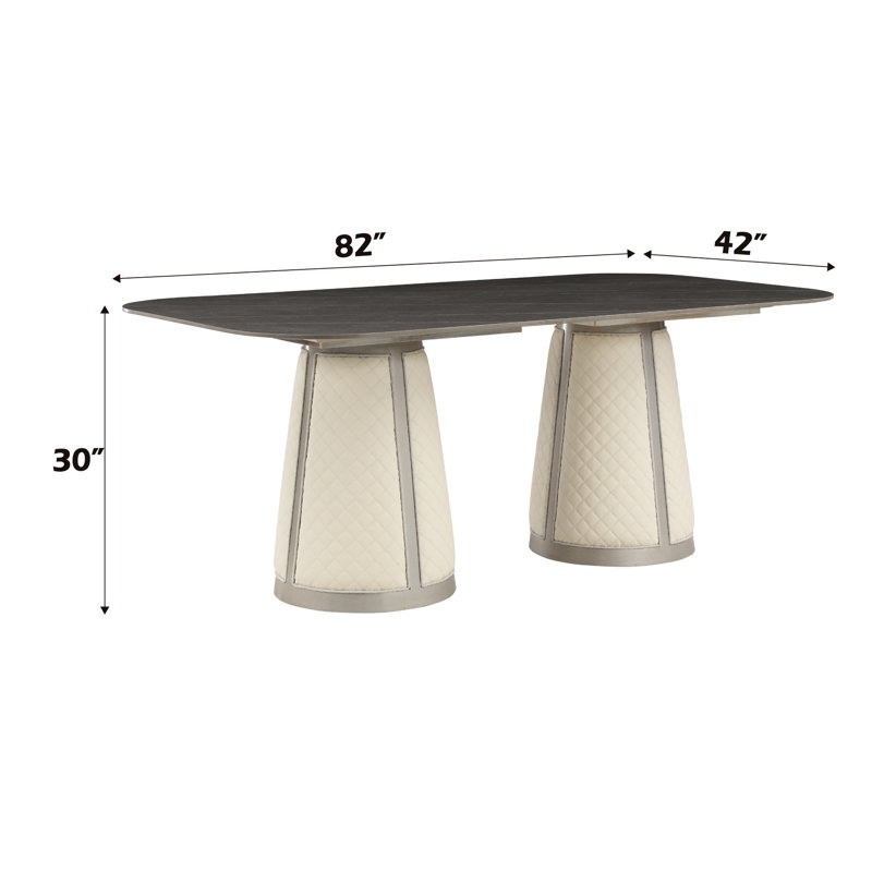 Table de salle à manger couleur champagne avec plateau en pierre frittée et bois composite moderne