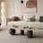 54” Modern Oval Coffee Table with Sintered Stone Top, Sculptural Wood Base, Stable Low-Profile Design for Living Room-1977212977