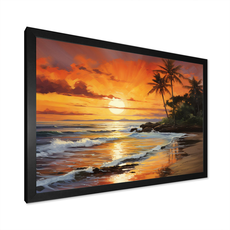 Caraibe Island Sunset III - reproduction sur toile, Encadrement doré, H 12 po x l 20 po x P 1 po