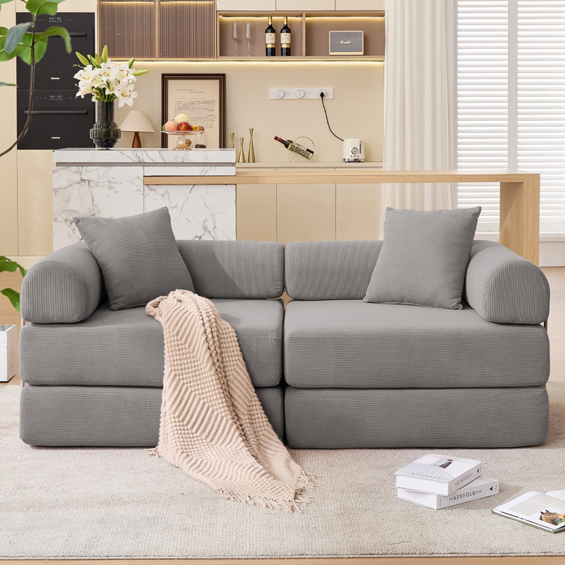 Canapé-lit modulaire pour appartement, conception convertible avec accoudoirs amovibles et matelas pliant, aucun assemblage requis, velours côtelé gris foncé