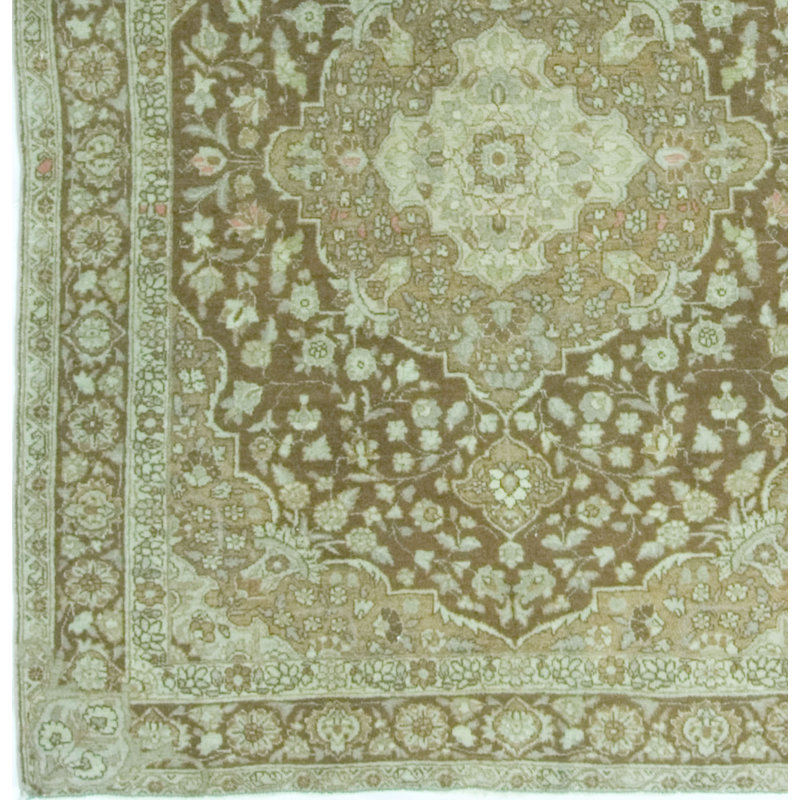 Antique One-of-a-Kind Rectangle 4'4" X 5'9" 1900s Wool Area Rug in Brown/Light Green