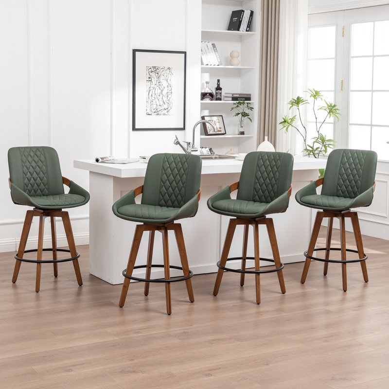 Swivel Upholstered Counter Stool, 4, Green, Bar Stool (77cm Seat Height)