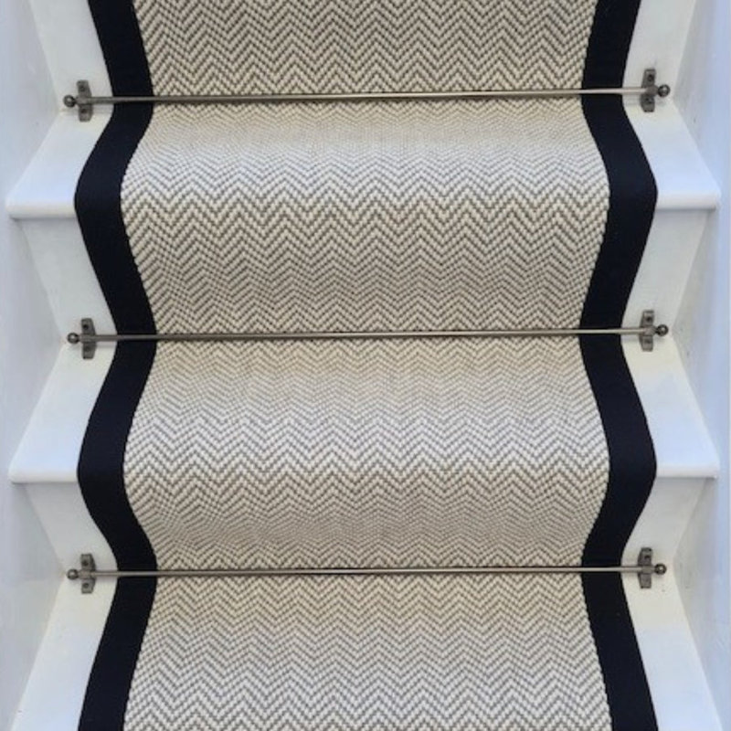Stair Runner Chevron / Zig Zag Wool Looped / Hooked Area Rug, Stair Runner 55 x 650 cm