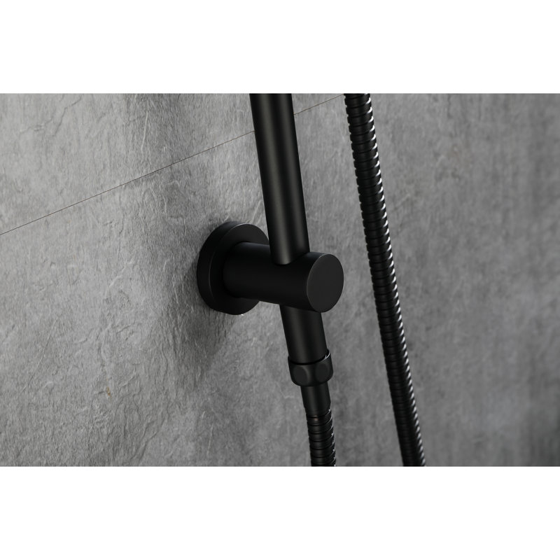 Height Adjustable Handheld Shower With Stainless Steel And Hose In Black Nozzles