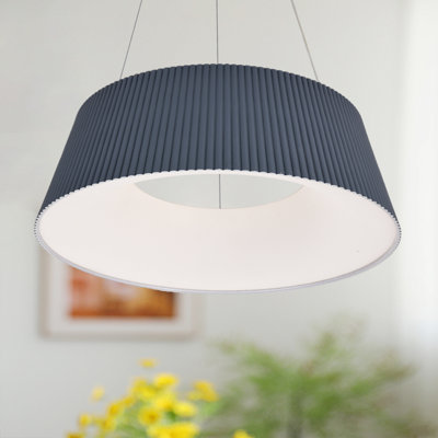 Suspension DEL moderne à nervures pour îlots de cuisine – Luminaire cylindrique noir de 45 cm (17,7 po) à hauteur réglable ; convient aux salles à manger, chambres et entrées.