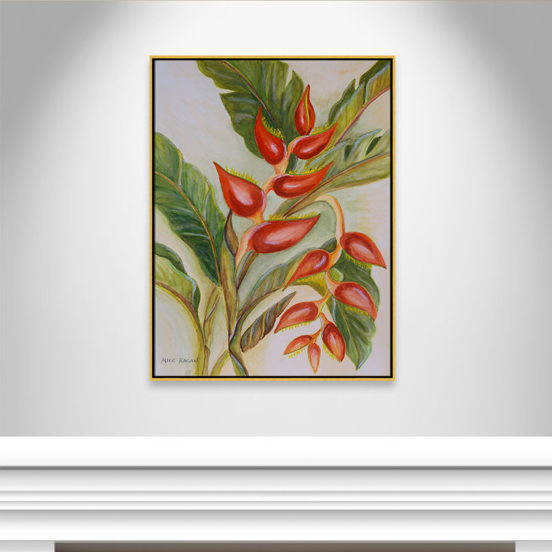 Imprimé Heliconia par Mike Ragan pour , H 41,5 po x l 31,5 po, Doré
