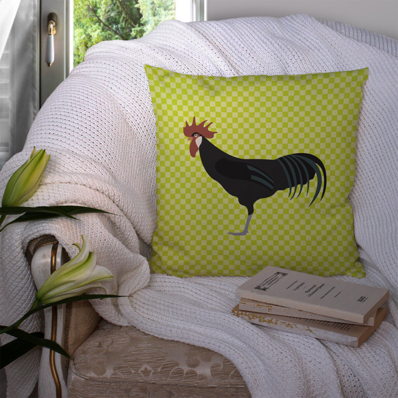 Coussin décoratif extérieur carré à contrôle de poulet éclectique, Vert, 14 po x 14 po