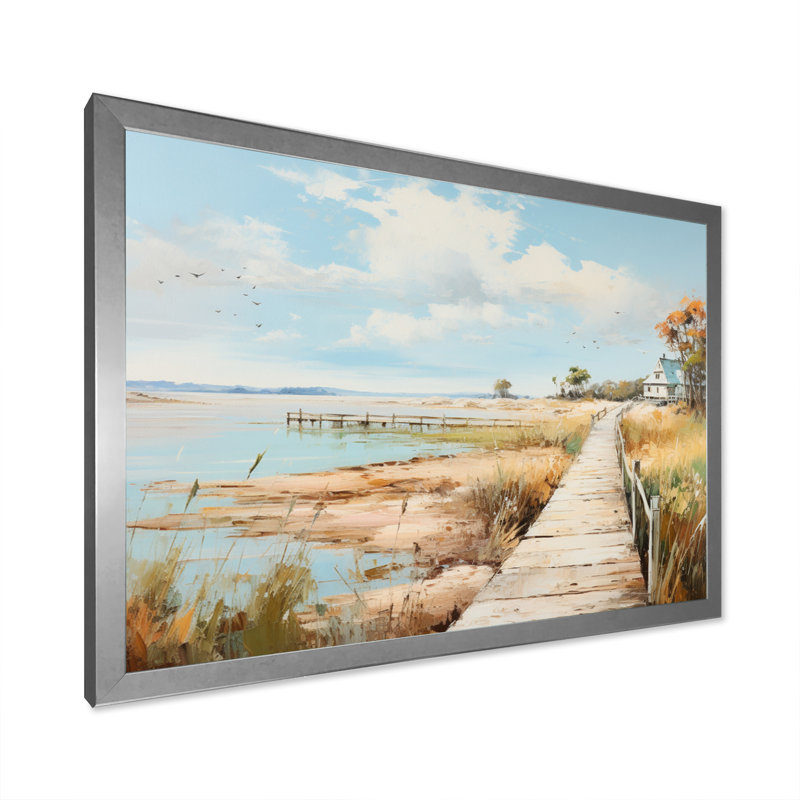 Pier Coastal Impression an - impression, H 34 po x l 44 po x P 1,5 po, Cadre simple argenté