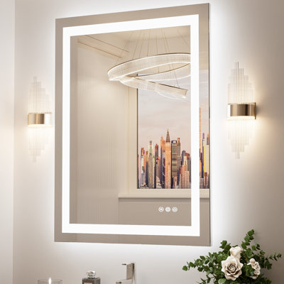 Dimmable 3-in-1 LED Lighted Bathroom Vanity Mirror 3-Colour Temperature Frontlit & Backlit with Double LED Strips