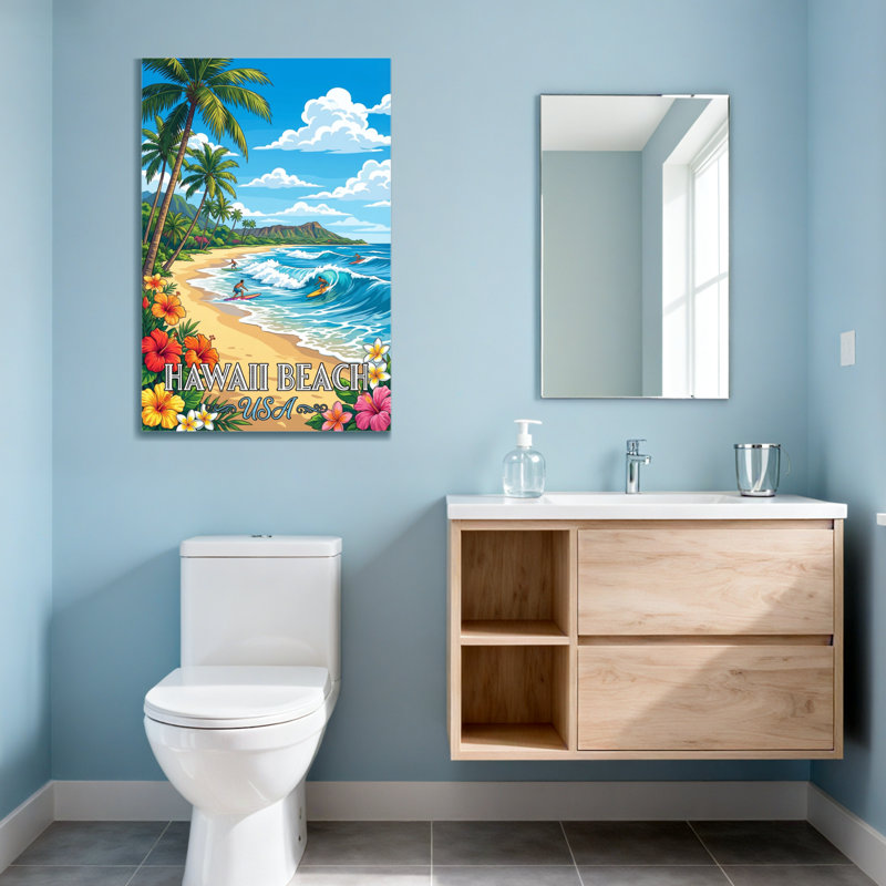 Scènes de paysage pittoresques et urbains à Hawaii, paradis tropical, scène de surf, palmiers, H 18 po x l 12 po