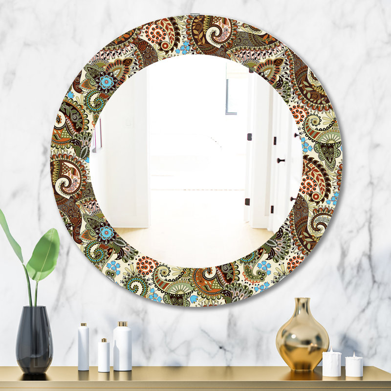 Paisley 13 - Printed Bohemian and Eclectic Oval or Round Wall Mirror, 31.5" H x 23.7" W
