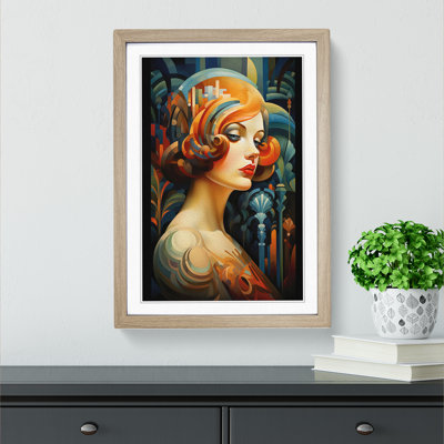 XYZ-FRM-V1223-1711 Woman With Curls Art Deco - Single Picture Frame Print on Wood
