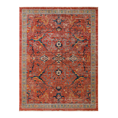 Tapis rouge brique à motif floral Alkire