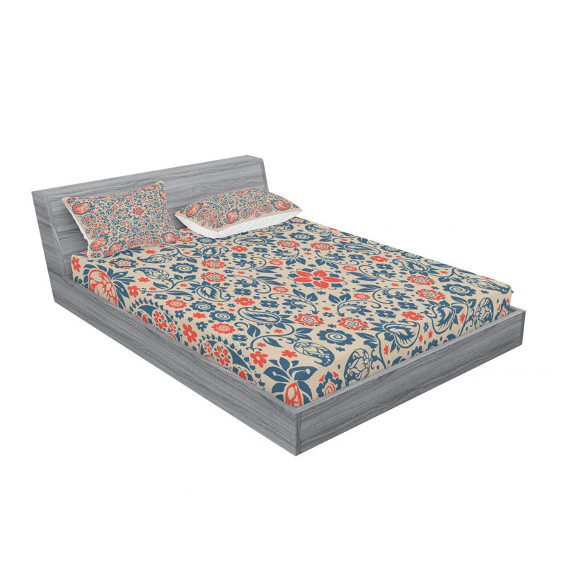 Microfiber Floral Sheet Set, Full/Double Sheet Set with Fitted Sheet