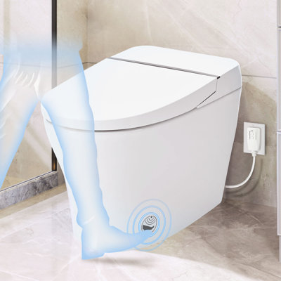 Toilette compacte à double chasse avec baguette autonettoyante, chasse au capteur de pied, nuit blanche, commande à bouton, lavage à l'eau froide, fermeture en douceur forte, immaculée intelligente 1 / 1,28,
