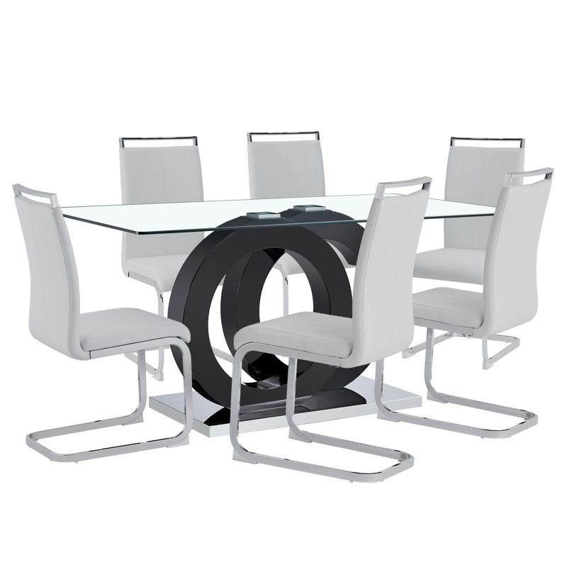 Crystalynn 55 L x 35.4 W Glass Tabletop Dining Table Set, Light Grey