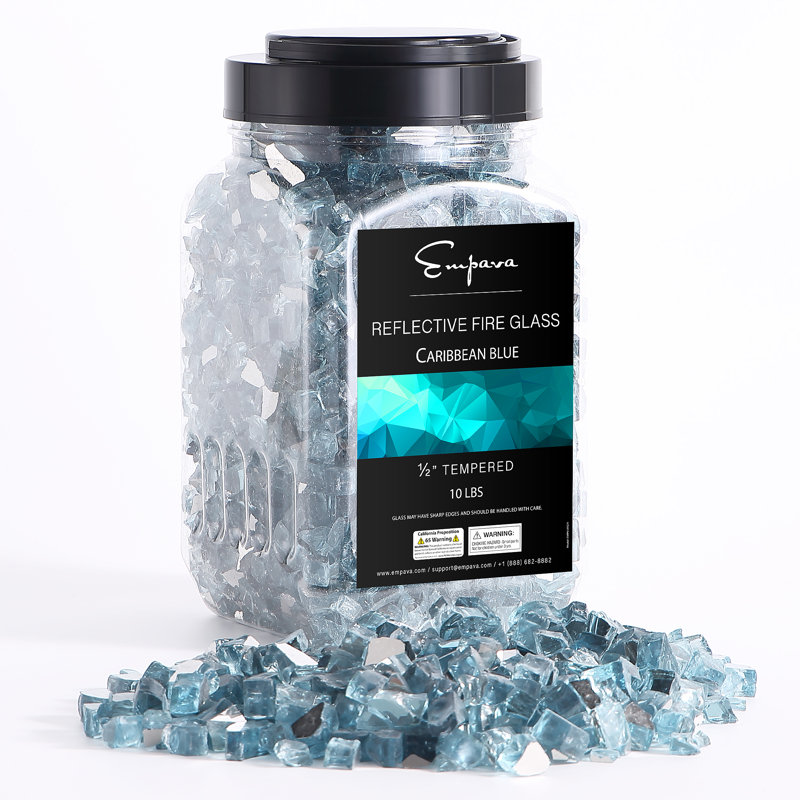 Empava 10 lb Verre trempé réfléchissant 1/4 de pouce, pour foyer au gaz, Bleu des Caraïbes, 1/4 po