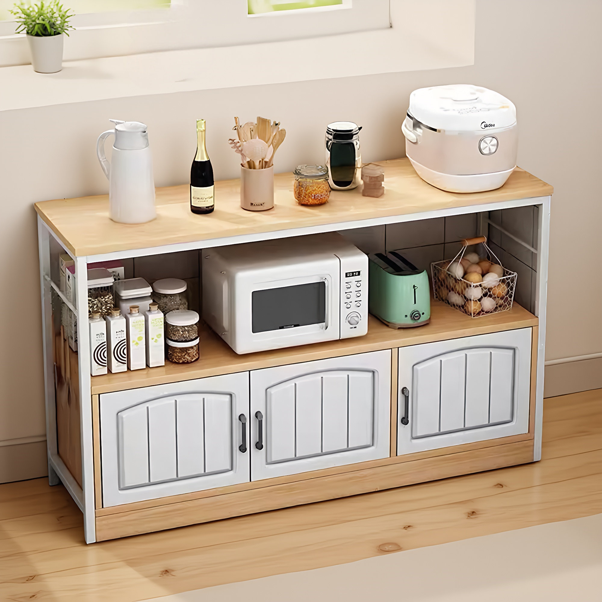 Latitude Run® Multifunctional Kitchen Storage Cabinet, With 3 Door ...
