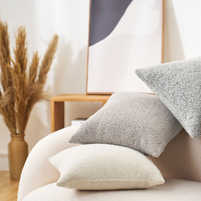 Ivory Pillow Cover 20x20 Boucle, Square Farmhouse Decorative Cover with Hidden Zipper, Soft Accent Pillow for Living Room, Bedroom
