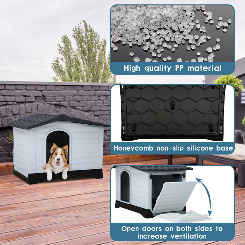 Large White and Black Plastic Raised Dog House