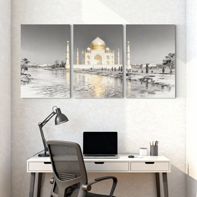 Ensemble de 3 impressions sur toile Taj Mahal Dome Reflection Water