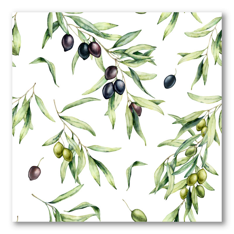 Green And Black Olives With Olive Branches And Leaves - Wrapped Canvas Painting, 30" H x 30" W x 1" D