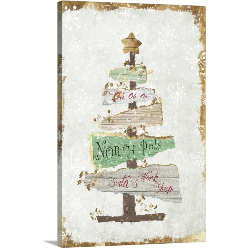 Arbre de Noël doré-impression d’art textuel sur toile, Toile tendue, H 24 po x l 16 po x P 1,25 po
