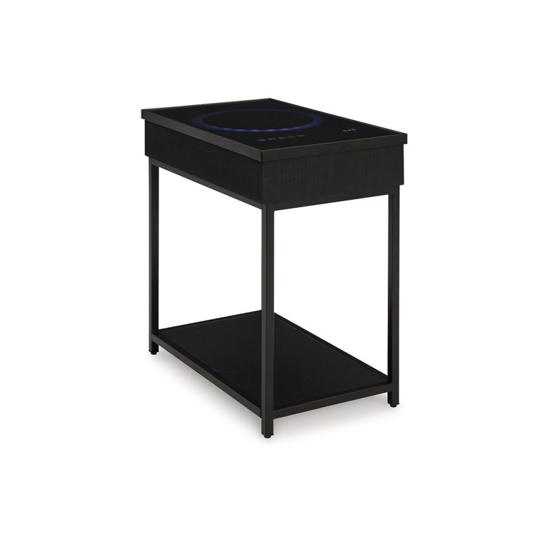 Black Metal and Glass Rectangular Accent Table with USB Charging