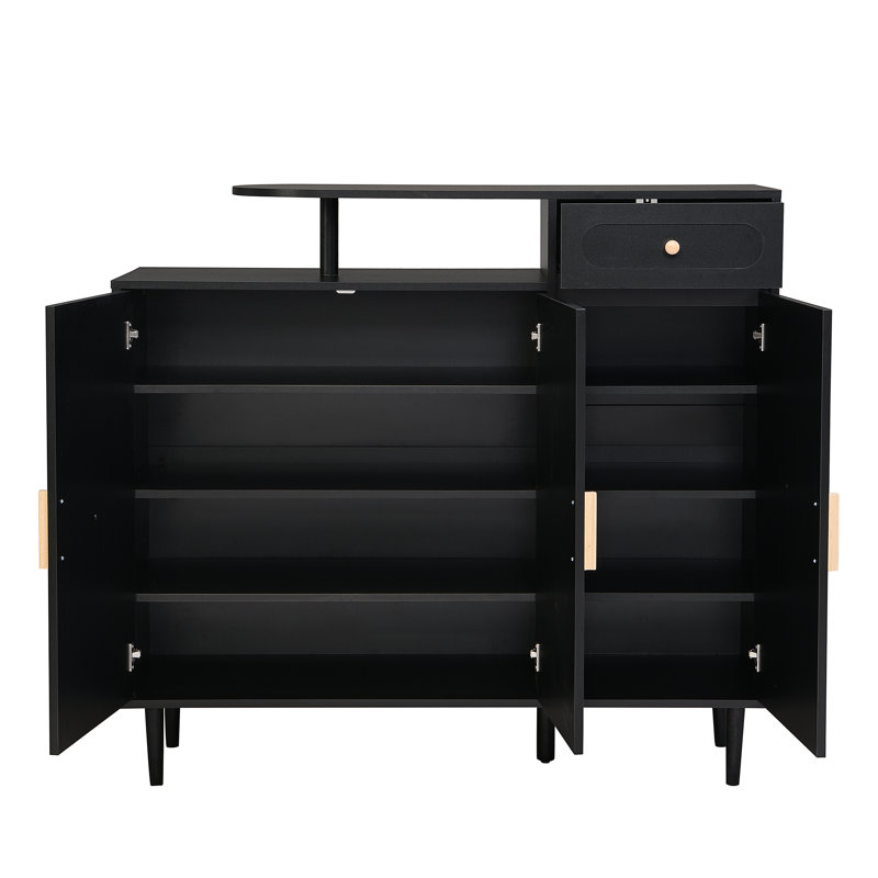 Armoire à chaussures tendance avec portes arquées et tiroir, Noir