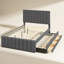 Lit plateforme tapissier double avec lit gigogne simple et 3 tiroirs, tissu en lin-1764066106