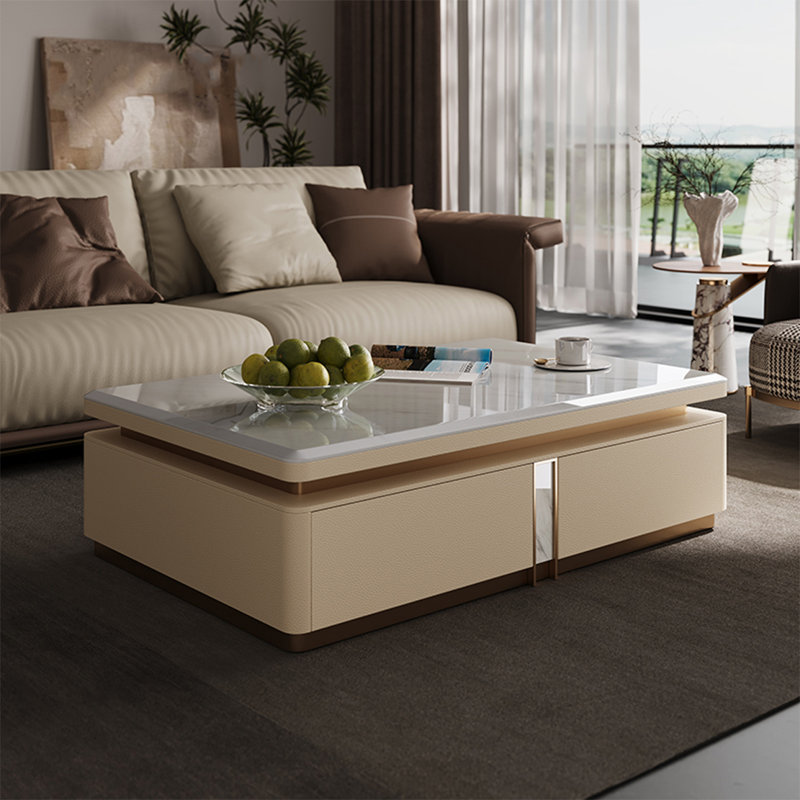Table basse Luxury-lite rectangulaire en marbre, H 17,71 po x L 63 po x l 31,5 po