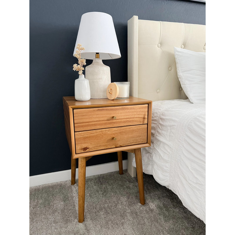 Table de chevet 2 tiroirs en bois avec rangement, Brun