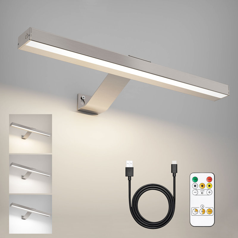 Syeeda Battery Powered Dimmable LED Wall Mount Picture Light with Remote, Brushed Nickel