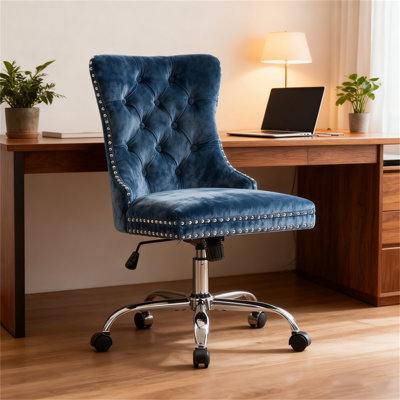 Upholstered Office Chair (Quilted Rivet Design + Fabric + Metal Base), Modern Style, Height-Adjustable And Swiveling, Suitable For Study, Office, Or