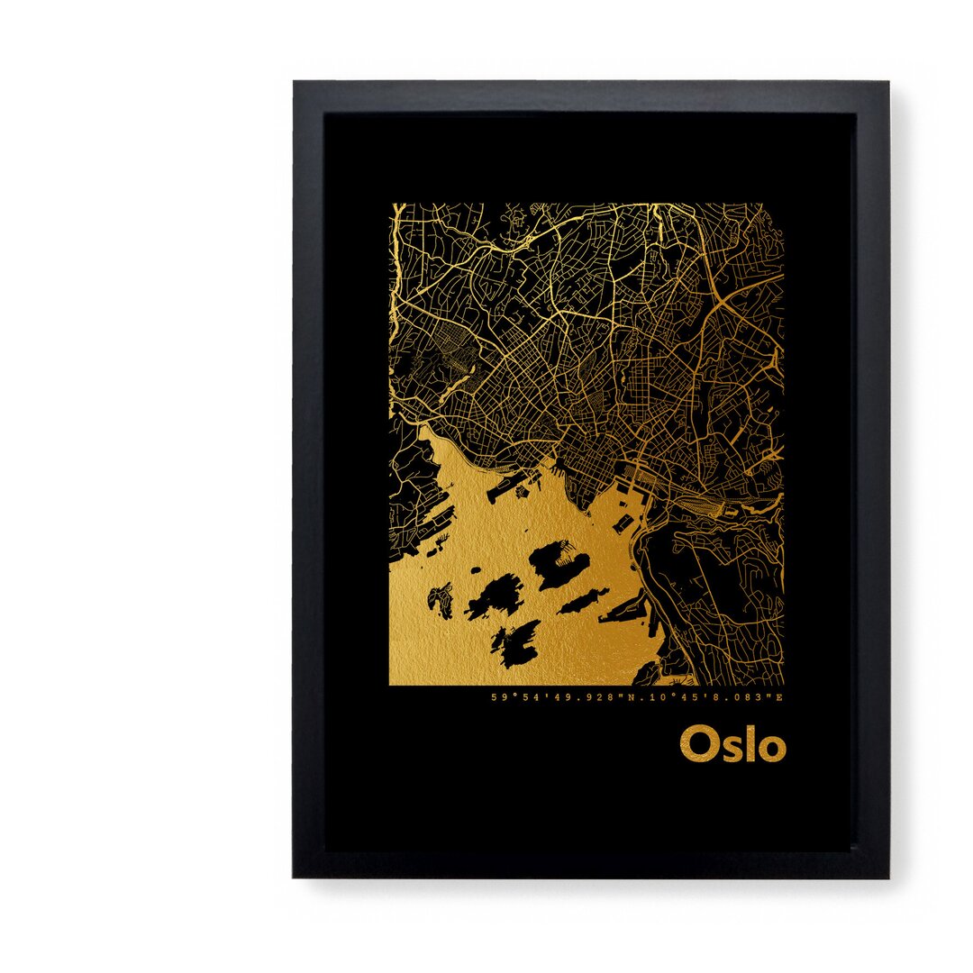 Gerahmtes Papierbild - Grafikdruck „Oslo Map”